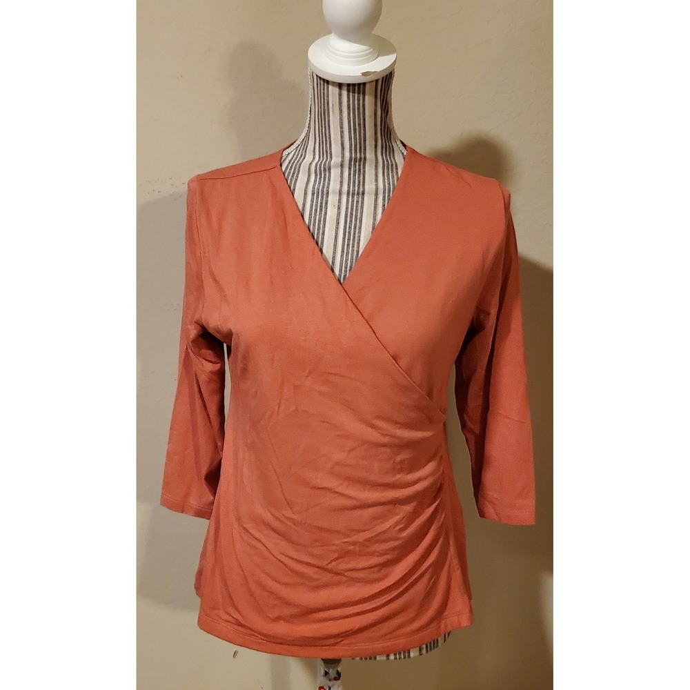 Soft Surroundings Terracotta Orange Faux Wrap Ruched Top Petite Medium